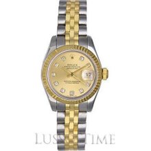 Rolex Datejust 26MM Jubilee Stainless Steel & 18K Yellow Gold Fluted Champagne Diamond Dial Lady's Timepiece - 179173