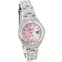 Rolex Datejust Ladies Custom Diamond Watch 12.25ct Pink Face