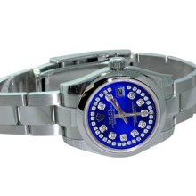 Rolex ladies datejust watch blue diamond dial