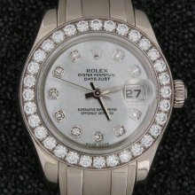 Rolex Lady Pearlmaster Masterpiece White Gold Watch Pearl Diamond Dial 80299