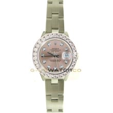 Rolex Ladys Stainless Steel Datejust Model 69174 Oyster Band Custom Added Pink Diamond Dial & 2Ct Diamond Bezel