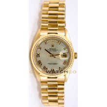 Rolex Mens 18K Yellow Gold President Day Date Model 18238 Custom Added MOP Roman Dial