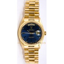 Rolex Mens 18K Yellow Gold President Day Date Model 18238 Blue Stick Dial