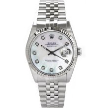 Rolex Men's Datejust Stainless Steel Fluted Custom Mother of Pearl Diamond Dial