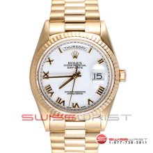 Rolex Men's Yellow Gold Day Date President White Roman Dial 18238