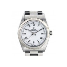 Rolex Midsize 77014 Stainless Steel White Roman Dial Oyster Band Watch