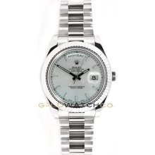Rolex New Style 41mm Day Date II Model 218239 18K White Gold with Silver Stick Dial