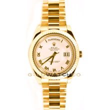 Rolex New Style 41mm Day Date II Model 218238 18K Yellow Gold with White Roman Dial