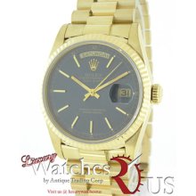 Rolex President Day Date Oyster Perpetual 18238 Yellow Gold Black Stick Dial