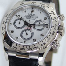 Rolex White Gold Daytona White Arabic Dial 116519 Strap Watch Chest