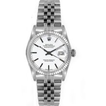 Rolex Women's Datejust Midsize Stainless Steel Fluted White Index Dial
