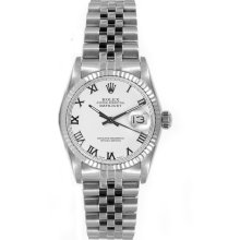 Rolex Women's Datejust Midsize Stainless Steel Fluted White Roman Dial