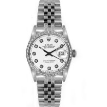 Rolex Women's Datejust Midsize Stainless Steel Custom Diamond Bezel White Custom Diamond Bezel