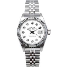 Rolex Women's Datejust Stainless Steel Fluted Custom White Diamond Dial