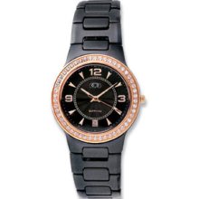 Rose Gold Immersion Plated & Black Ceramic Couture Watch with CZ's