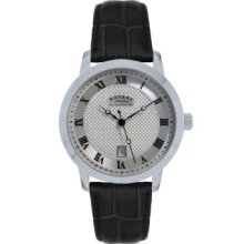 Rotary Men's Analogue Watch Gs42825/01 With Silver Roman Dial And Black Leather Strap