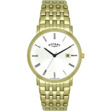 Rotary Watch Mens Gold Plated Steel Date Display Wristwatch Gb02624/01