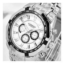 Round Dial Steel Band Silver Dial Border Men's Wrist Watch (white) - Silver - Stainless Steel