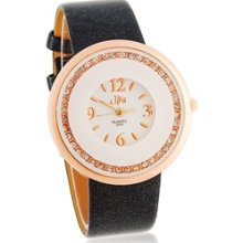 Round Dial Women's Analog Watch with Diamond Decoration (Black)