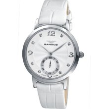 Sandoz Portobello Collection Ladies Diamonds Dial, White Leather Strap Watch