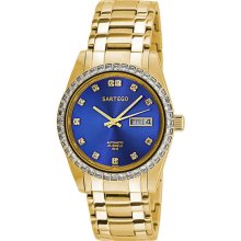 Sartego Men's Gold Tone Automatic Dress Watch Blue Dial Crystals SGBL08