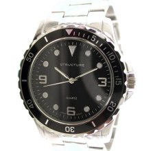 sears Men's Silver-Tone Bracelet Watch with Black Round Dial