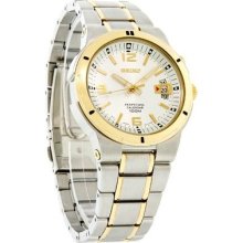 Seiko $325 Mens Two-tone Ss Perpetual Calendar Watch Slvr-tone Dial, Date Snq076