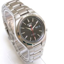 Seiko 5 Day Date Automatic 21 Jewels Black Face Transparent Back Steel Men Wacth
