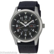 Seiko 5 Men's Snzg15 Automatic Military Nylon Canvas Black Strap Big Watch