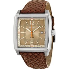 Seiko Beige Dial Stainless Steel Brown Leather Mens Watch SGEDD77