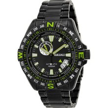 Seiko Black And Green Dial Black Pvd Stainless Steel Mens Watch Ssa097