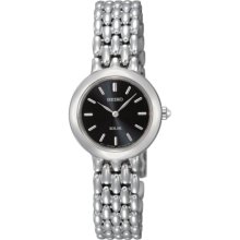 Seiko Black Dial Silver Tone Stainless Bracelet Solar Ladies Watch - SUP047