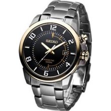 Seiko Black Dial Stainless Steel Kinetic Mens Watch SKA556