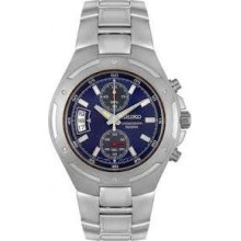 Seiko Chronograph Military Royal Blue Dial 100m Mens Watch Snn127p1- Uk Seller