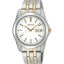 Seiko Classic Men`s Two-tone Dress Watch W/ White Dial