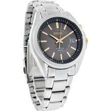 Seiko Kinetic Mens Charcoal Date Dial Two Tone Bracelet Dress Watch SKA527