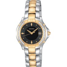 Seiko Ladies' Diamond Stainless & Gold Tone Black Dial SXDB08