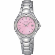 Seiko Ladies Silver Pink with Swarovski Crystals Watch