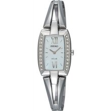 Seiko Ladies Stainless Steel Case Solar Mother of Pearl Dial Crystals on Bezel SUP083