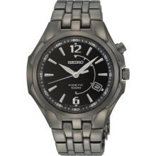 Seiko Mens Black Stainless Steel Kinetic Black Dial Watch