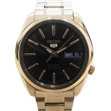 Seiko Men's Gold Tone Stainless Steel Case and Bracelet Automatic Black Tone Dial SNKL50