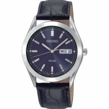 Seiko Mens Solar Dark Blue Dial with Leather Band Watch