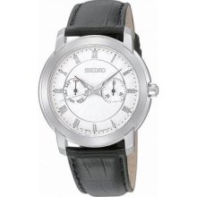 Seiko Men's Watch Black Leather Date And Day Sgn013 Water Resistant Date