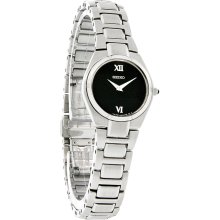 Seiko Quartz Ladies Classic Black Dial Stainless Steel Dress Watch SUJD53