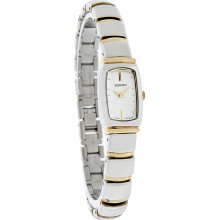 Seiko Quartz Ladies White Dial Two Tone Bangle Bracelet Dress Watch SUJE20 New