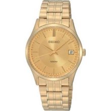 Seiko SGEF04 Gold Tone Stainless Steel Dress Link Bracelet Midsize, Analog Display Type, jpush-button-clas, Stainless-steel Case material, 34 millimeters Case diameter, 8 millimeters Case Thickness, Gold Tone Stainless Steel Bracelet Band material, Mens-s