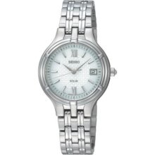 Seiko Silver Dial Silver Tone Stainless Bracelet Solar Ladies Watch - SUT015