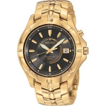 Seiko SKA404 Men's Kinetic Black Dial Yellow Gold Plated Watch
