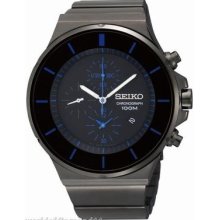 Seiko Sndd59 Chronograph Black & Blue Stainless Steel Watch Free Gift