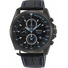 Seiko Sndd71 Men's Watch Black Leather Strap Black Dial Chronograph